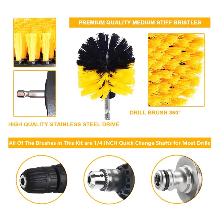6 PCS / Set Electric Drill Head Car Tire Floor Crevice Cleaning Brush(Yellow) - B3
