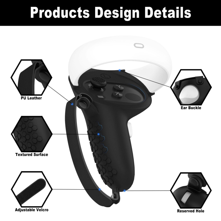 Cubierta protectora de silicona de medio paquete anticolisión del controlador VR para Oculus Quest 2 (negro) - B2