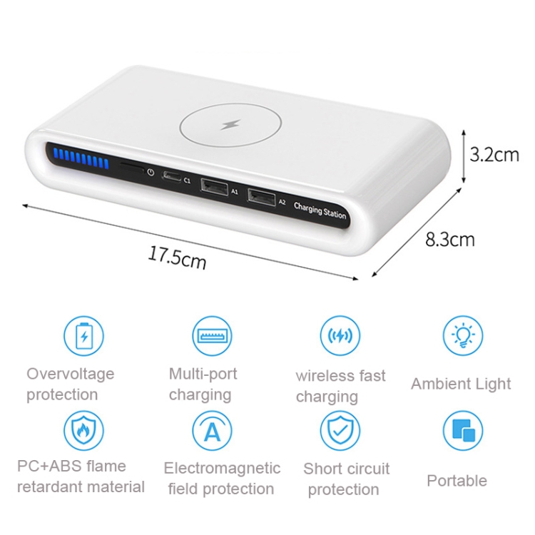 N67 15W Wireless Charger+1 Type-C+2 Type-A Port Charger with Atmosphere Lights Without Plug N67 15W Wireless Charger+1 Type-C+2 Type-A Port Charger with Atmosphere Lights Without Plug