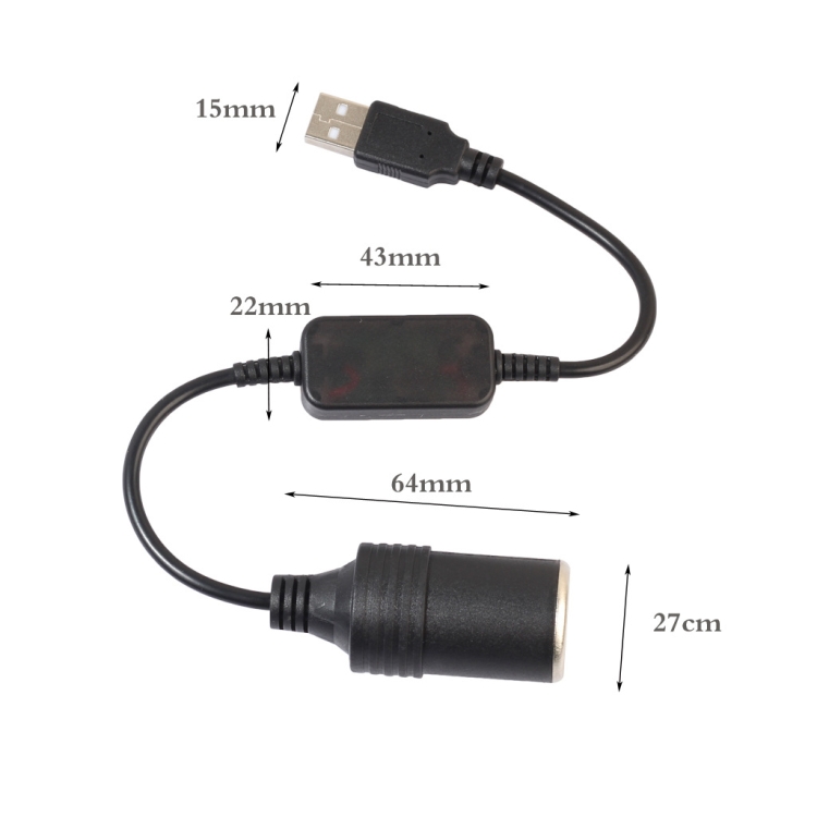 2 PCS Car USB to Cigarette Lighter Socket 5V to 12V Boost Power Adapter Cable, Model: 35cm - B2
