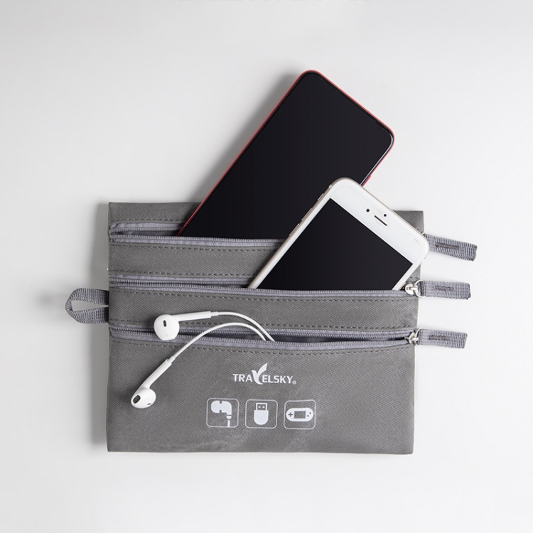 TRAVELSKY Leather Data Cable Headset Phone Storage Bag(Ebony) TRAVELSKY Leather Data Cable Headset Phone Storage Bag(Ebony)