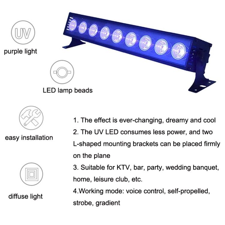 Lampe à bande lumineuse violette UV Décoration de Noël Réflexion LED Lumière  d'ambiance de scène, Style: Type toujours lumineux (prise US)