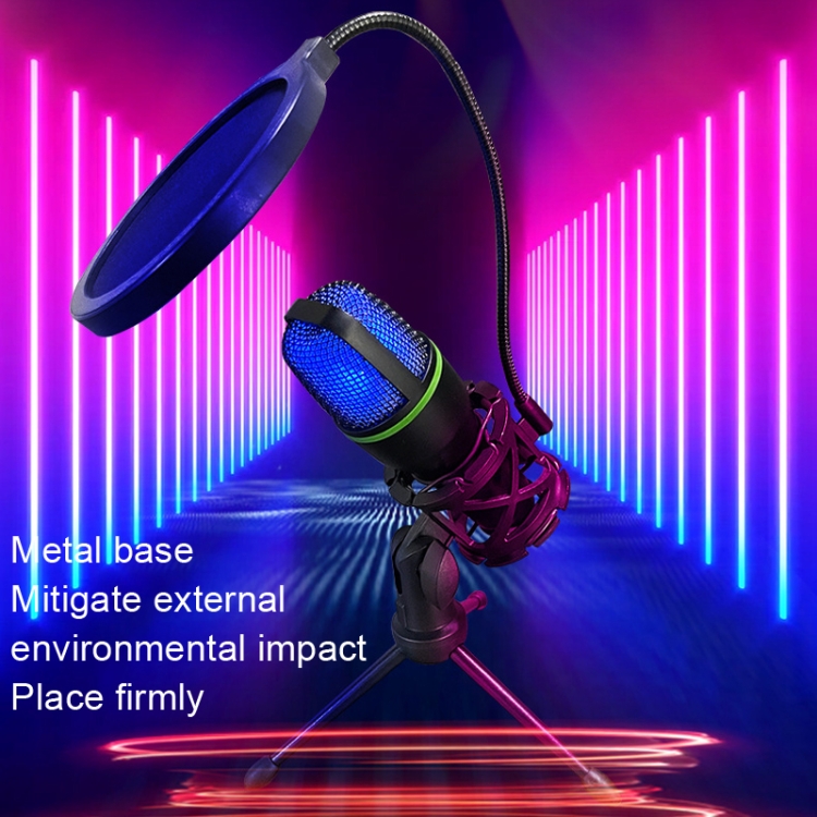Micrófono de reducción de ruido en vivo con grabación de luz RGB ME4, estilo: trípode + interfaz USB de red de explosión (luz RGB) - B4