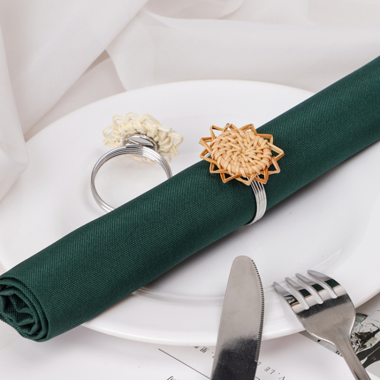 2 PCS Retro Handmade Rattan Weave Napkin Buckle Western Dining Table
