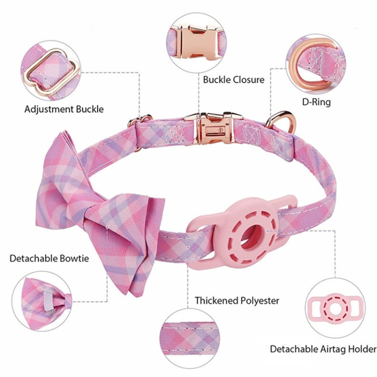 Pet Tracker Collar Insert Buckle Bow Collar For AirTag(Pink) Pet Tracker Collar Insert Buckle Bow Collar For AirTag(Pink)