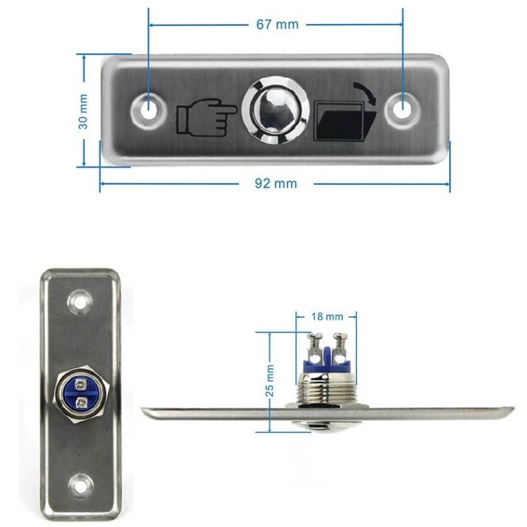 3 PCS Botón de interruptor de salida de acero inoxidable Botón de control de acceso de metal - 2