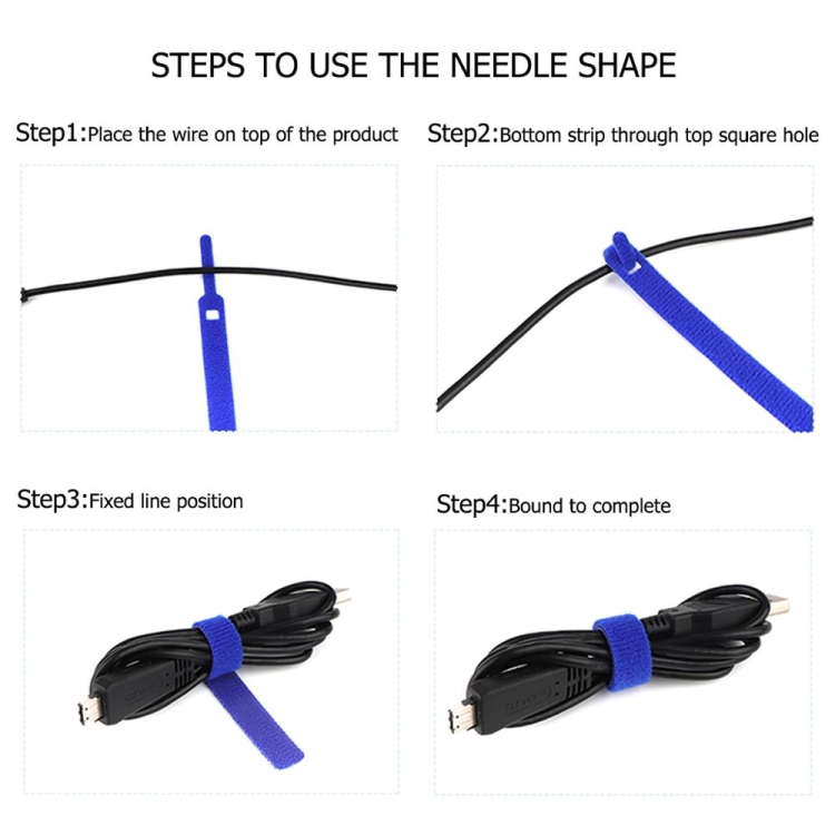 50 PCS Needle Shape Self-adhesive Data Cable Organizer Colorful Bundles 12 x 115mm(Black)