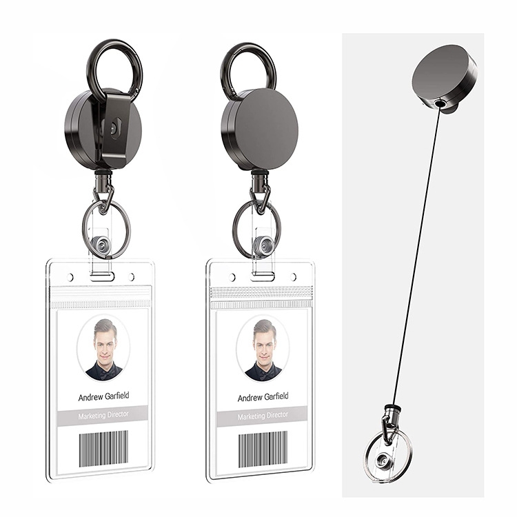 Premimium Electroplated Metal Retractable Badge Reel With Durable Belt Clip, Keychain & Secure Document Buckle