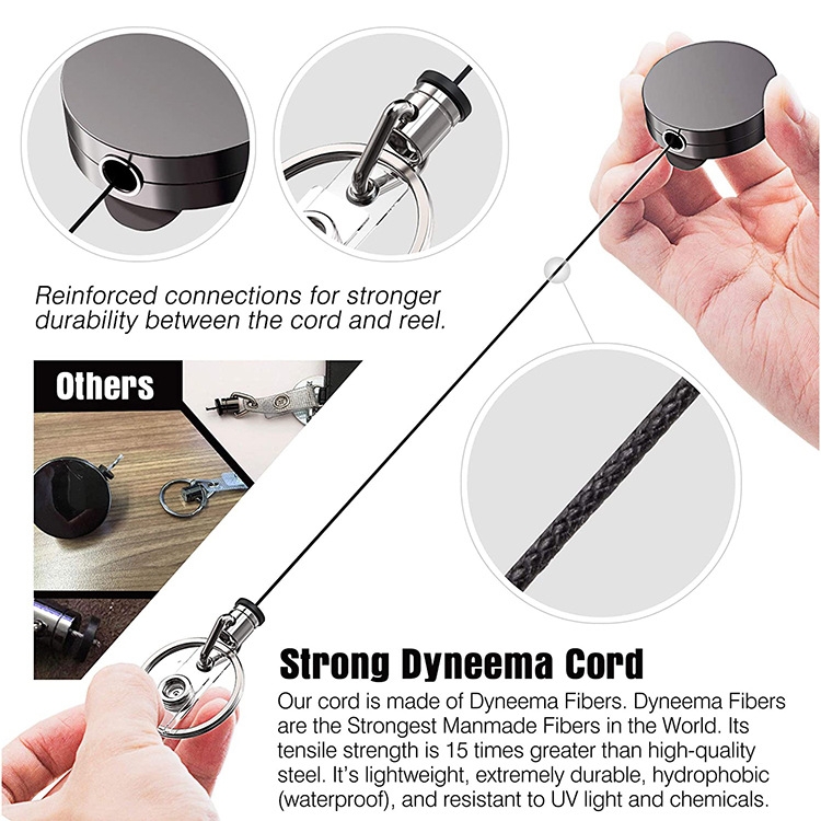 Premimium Electroplated Metal Retractable Badge Reel With Durable Belt Clip, Keychain & Secure Document Buckle