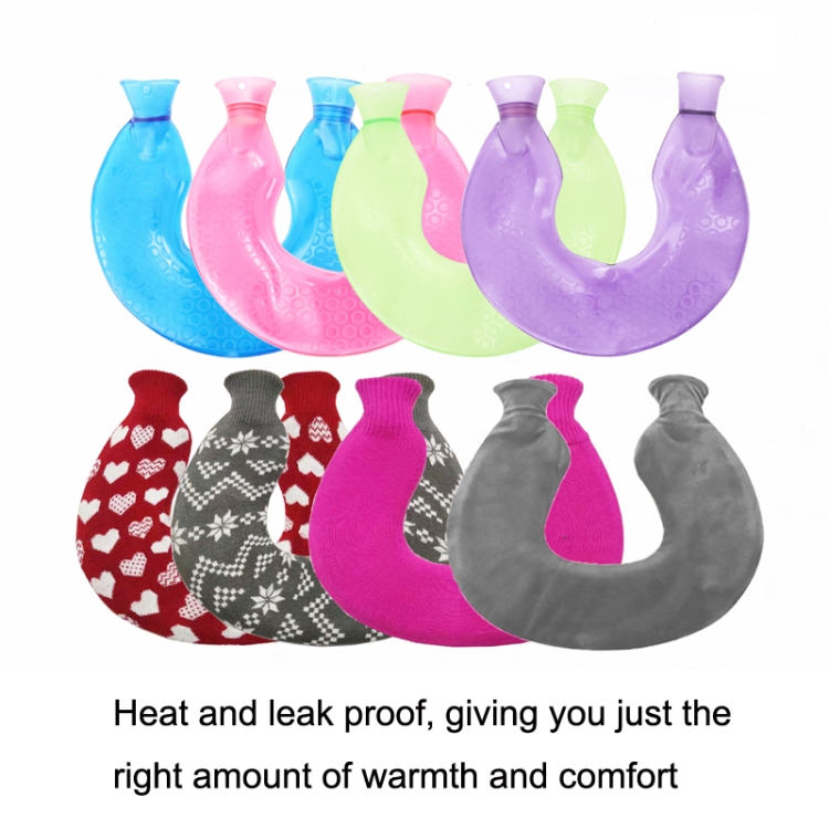 U-shaped PVC Hot Compress Shoulder And Neck Explosion-proof Water Injection Hot Water Bag(Rose Red + Christmas Red Knitted)