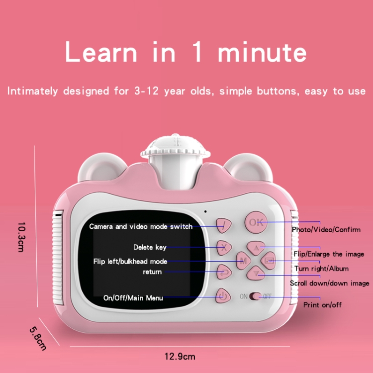 KX01-1 Cámara digital para niños en color con foto y video inteligente sin tarjeta de memoria (rosa + blanco) - B2