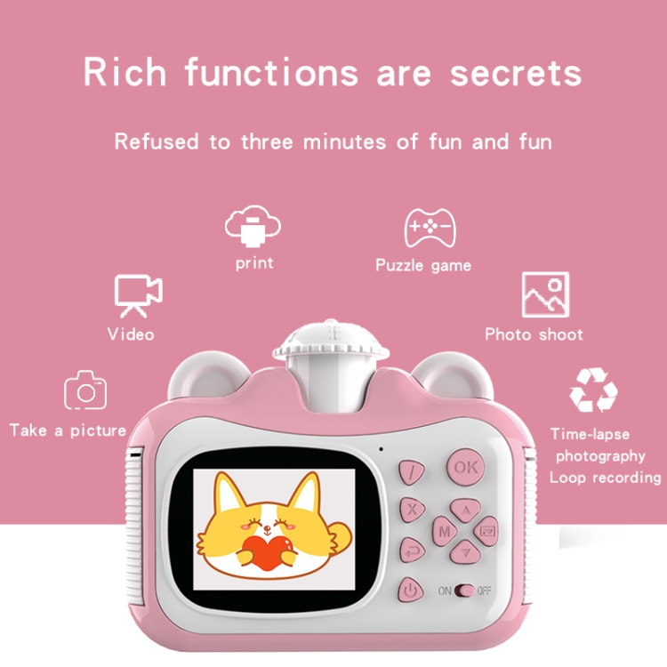 KX01-1 Cámara digital para niños en color con foto y video inteligente sin tarjeta de memoria (rosa + blanco) - B3