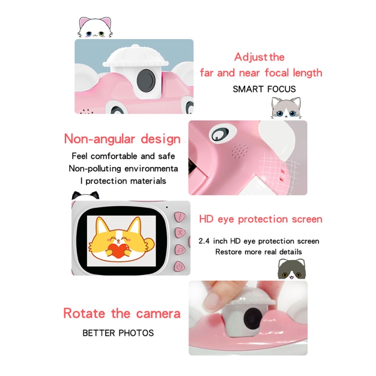 KX01-1 Cámara digital para niños en color con foto y video inteligente sin tarjeta de memoria (rosa + blanco) - B6
