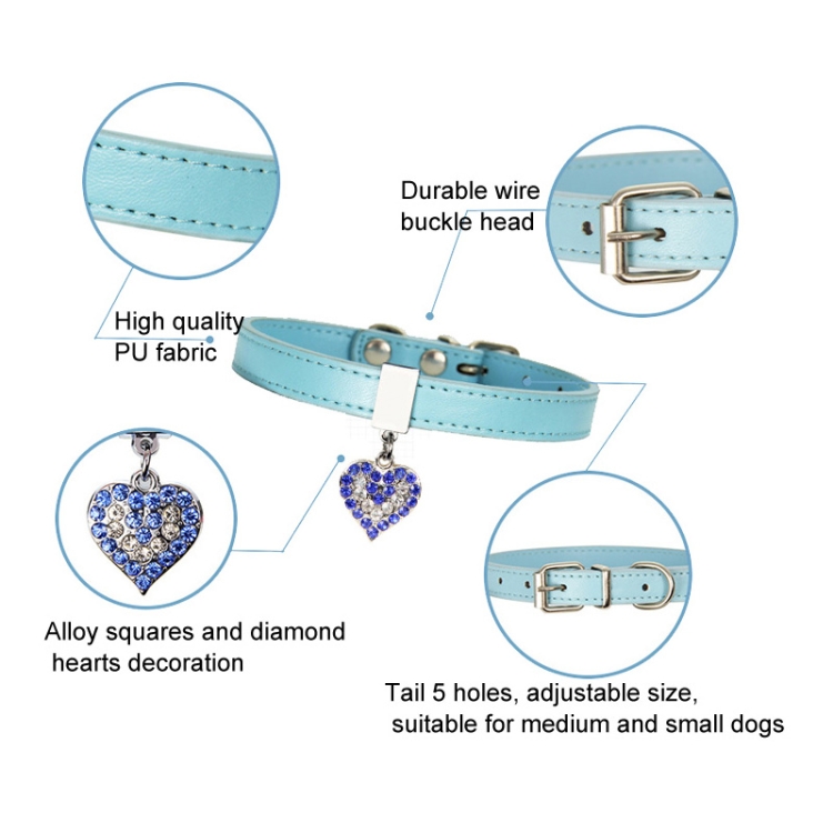 Heart Shaped Pendant PU Leather Dog Collar Pet Dog Leash, Size: M  1.3-35cm(Pink)