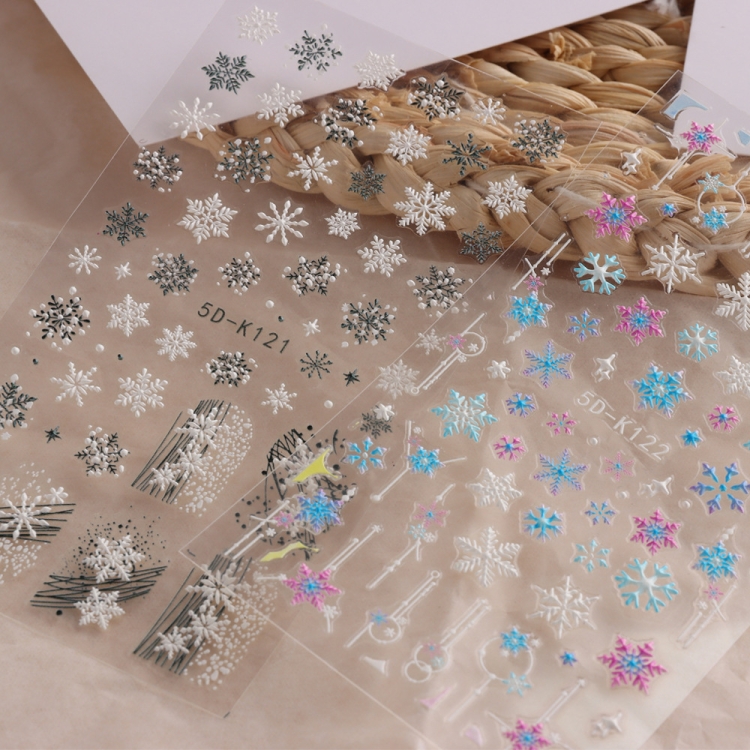 3 PCS 5D Embossed Nail Stickers Christmas Snowflake Elk Nail Stickers(5D- K125)
