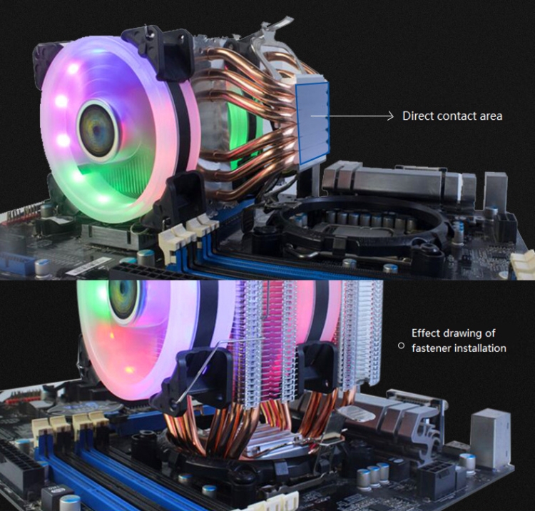 Computer 6 Copper Tube CPU Radiator CPU Fan,Spec: RGB Light 3 Fans