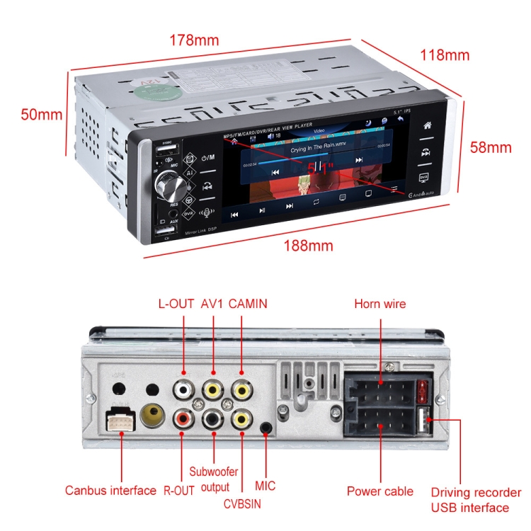 A2905 5.1 inch IPS Capacitive Screen Single Butt Carplay Player, Style ...