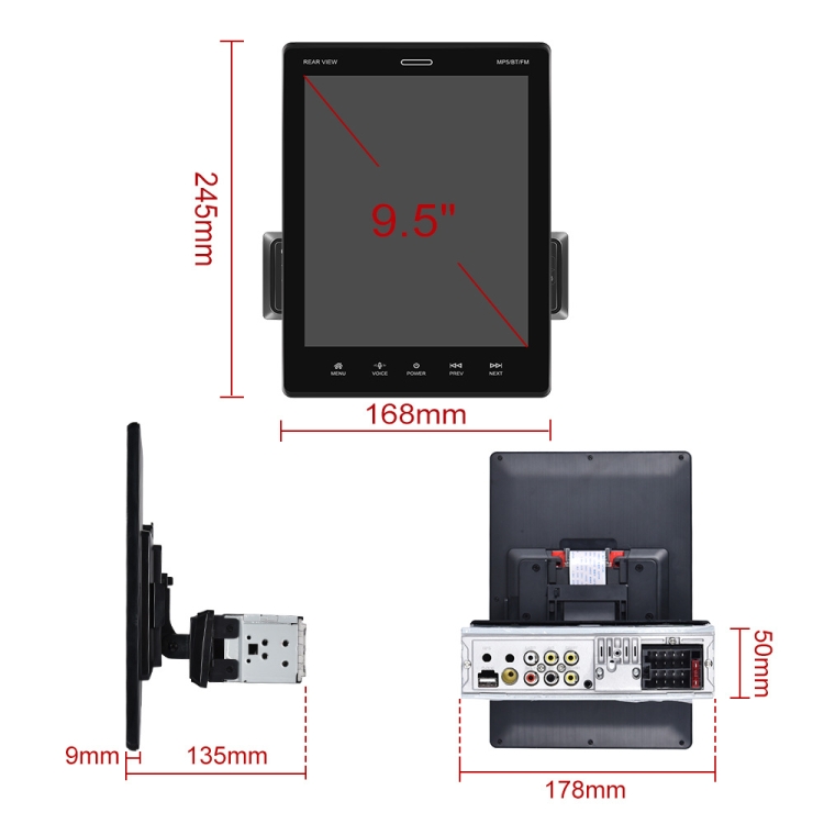 C800 9.5 Inch MP5 Single Butt Carplay Player, Style: Standard