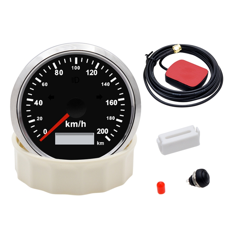 TNG85 200 KM Auto Motorrad GPS Tachometer mit Alarm (silberner Rahmen mit  weißem Hintergrund)