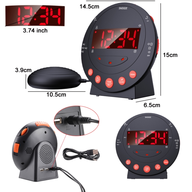 TS-BC600 Sveglia digitale a vibrazione potente per anziani con problemi di  udito