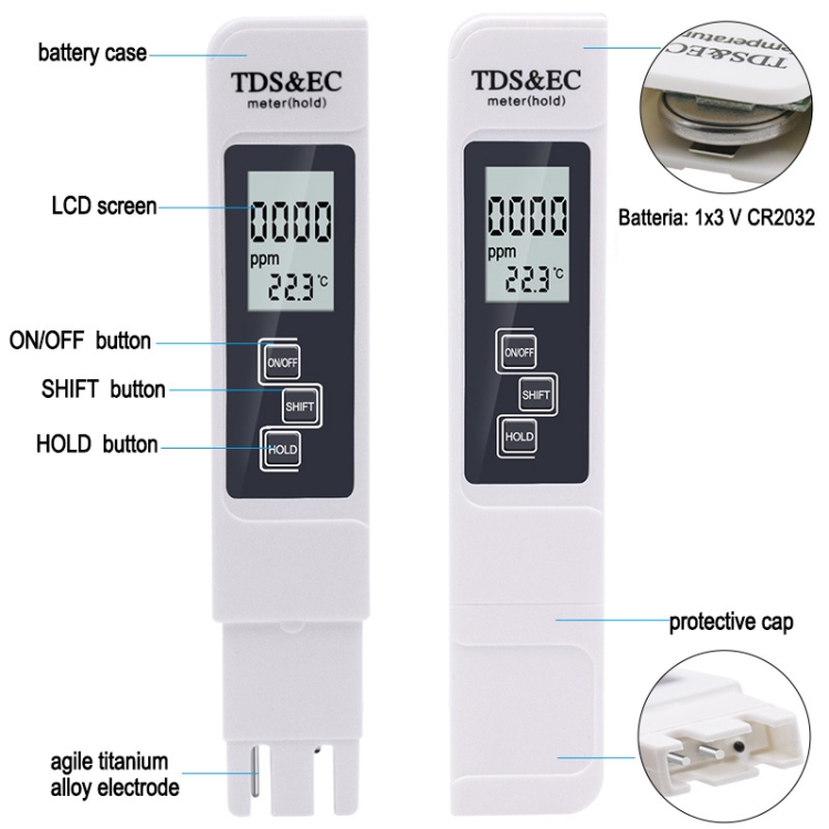 Instrument d'électrolyse de la qualité de l'eau Détecteur de qualité de l' eau Stylo de test TDS 