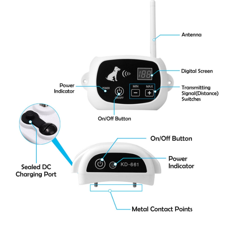 PawGuard KD-661 Wireless Dog Fence and Training Collar -500m (For Two Dogs, US plug)