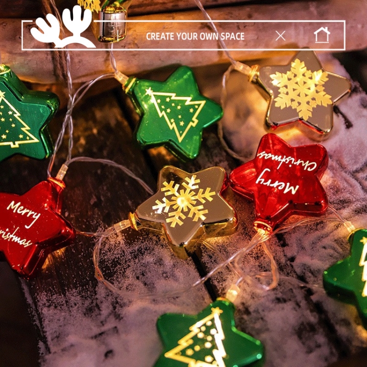 LED Christmas Decorative Ball Lights Scene Arrangement Lantern String, Spec:  Battery Type 6m(Pentagram)