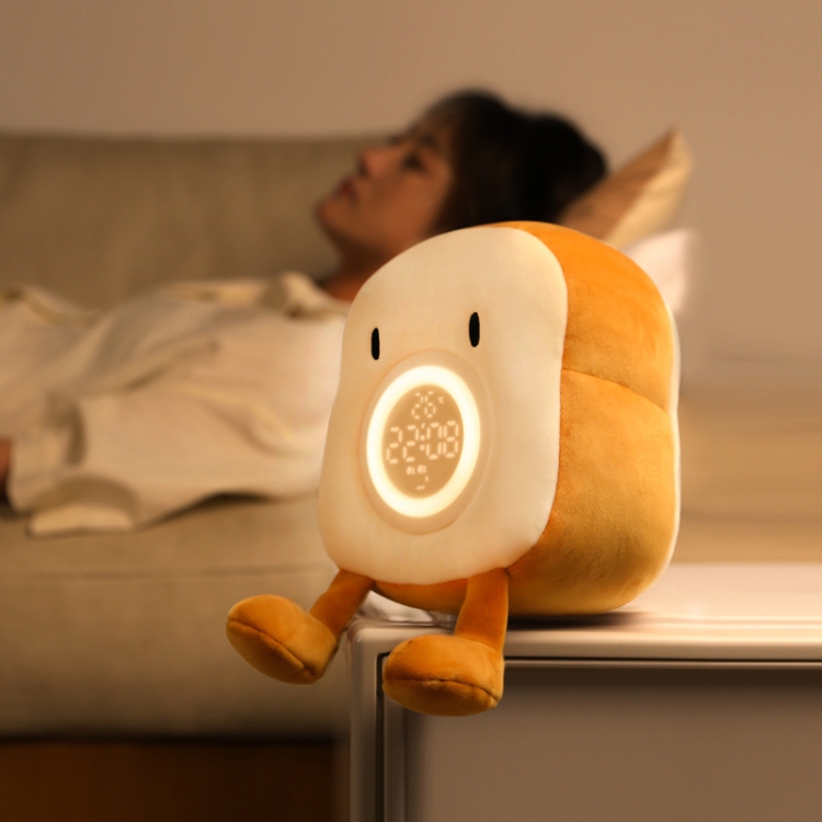 F-CL-02 Plush Toast Mute Vibration Alarm Lamp Children Sleeping Bedroom Night Light(Open Eyes) - B4