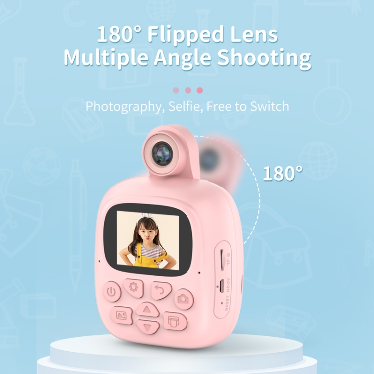 Cámara digital para niños con dibujos animados A18 HD imprimible con lente giratoria, especificaciones: rosa - B3
