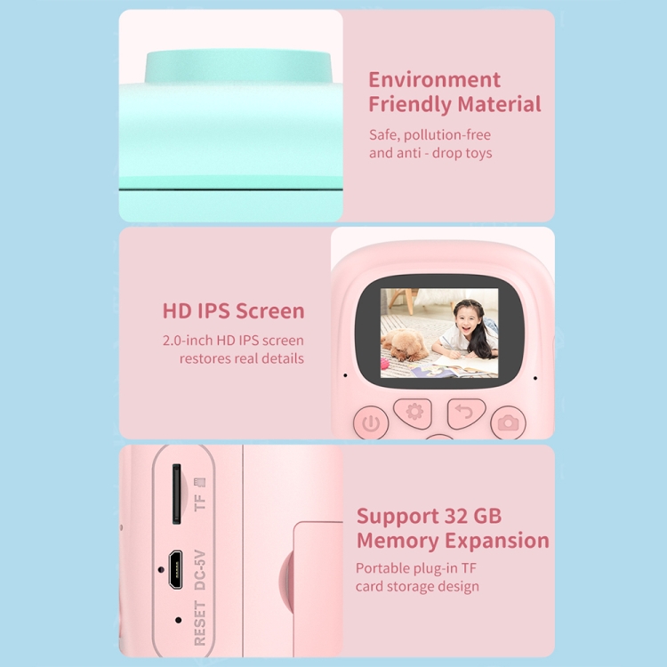 Cámara digital para niños con dibujos animados A18 HD imprimible con lente giratoria, especificaciones: rosa - B4