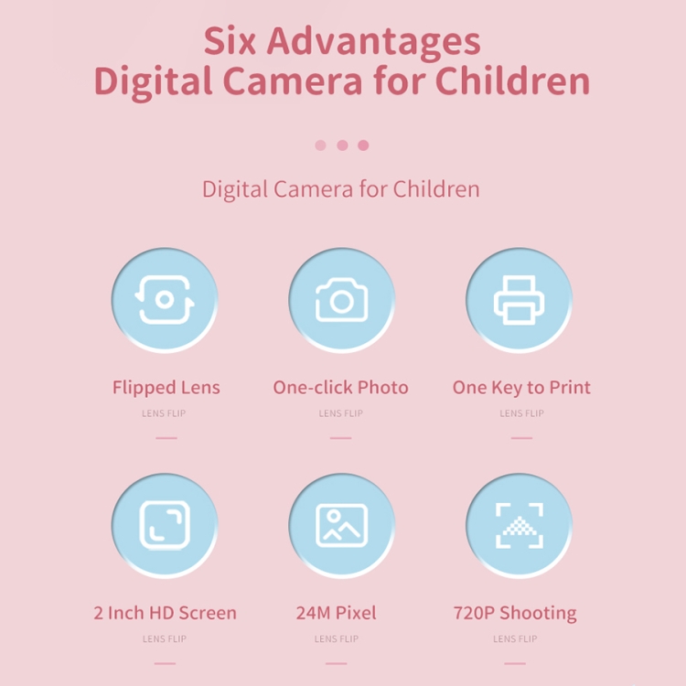 Cámara digital para niños con dibujos animados A18 HD imprimible con lente giratoria, especificaciones: rosa - B5