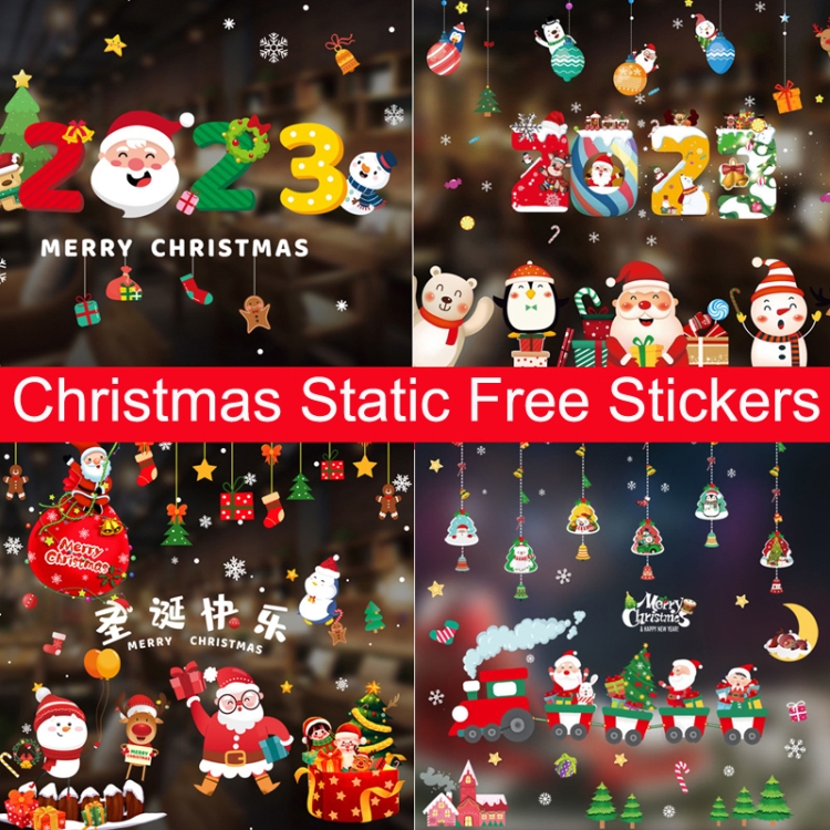 2PCS HL-041 Christmas Decorations Display Window Kindergarten Electrostatic Sticker - B2