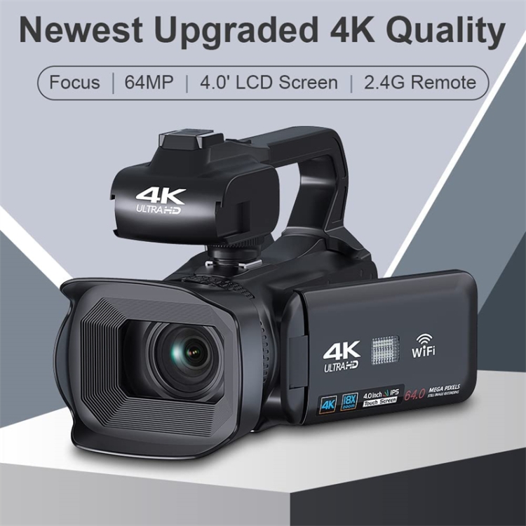 KOMERY RX200 64MP 18X Zoom 4-Inch Touch Screen Handheld Digital Video Camera(Black) - B2