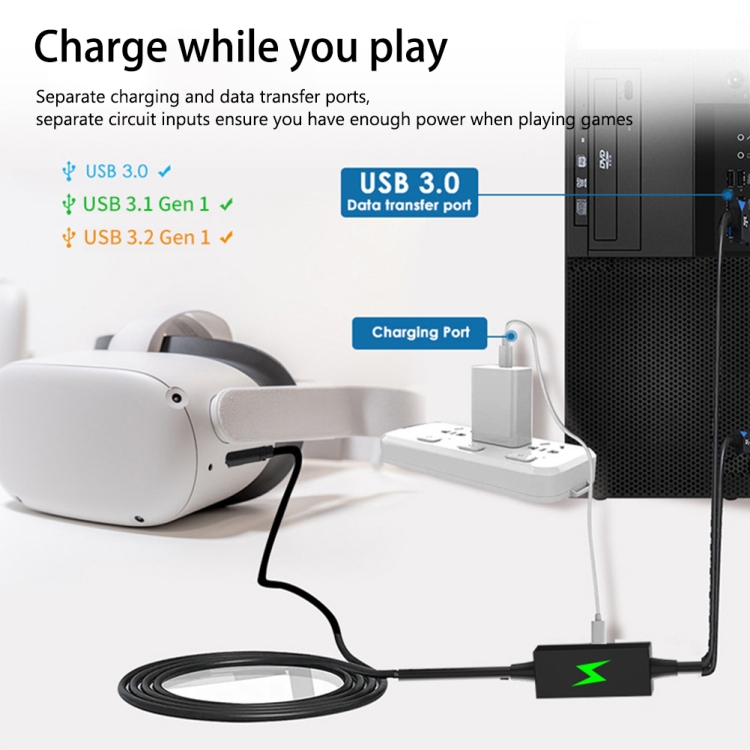 Para Meta Quest Pro USB a Type-C VR Auriculares Cable de línea de datos 5m - B2