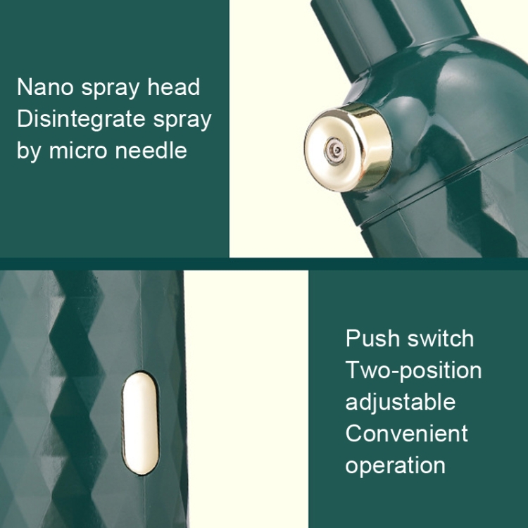 Oxigenador portátil Atomización de hidratación de alta presión Vaporizador facial de mano (verde oscuro) - B2