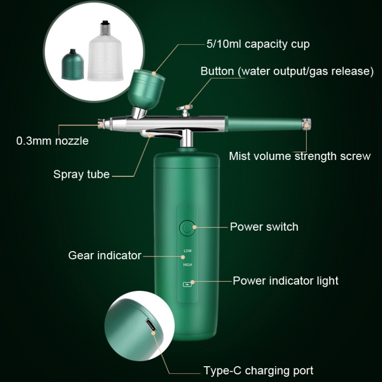 Instrumento de nanoinyección de alta presión Spray hidratante portátil para el hogar (verde hierba) - B3