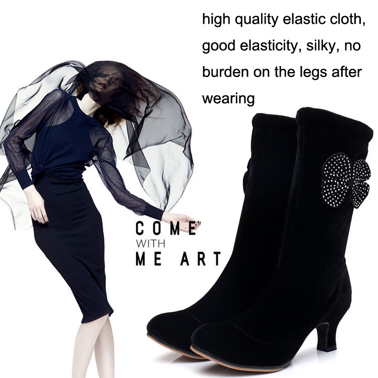Autumn/Winter Latin Dance Shoes With Soft Velvet-Soled Mid-Heel Ankle Boots, Size: 36(Black Velvet) - B1