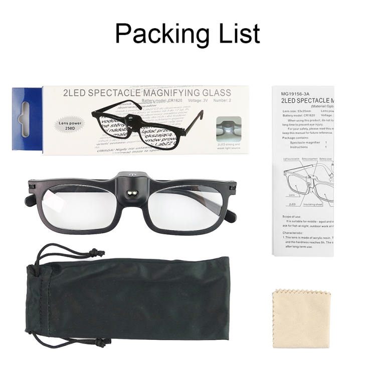 Lente d'ingrandimento per pittura e lettura a occhiali con luci a 2 LED,  specifica: 19156-3C