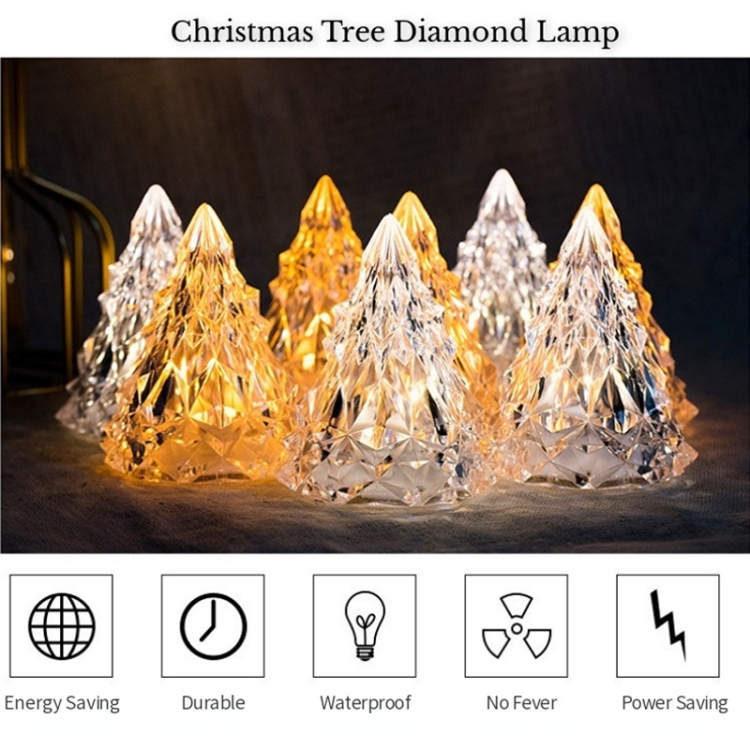 Christmas Tree Iceberg Diamond Crystal Lights Decorative Ambient Light Acrylic Ornaments, Color: Warm White Light