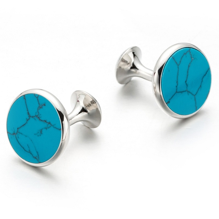2 Pairs Crystal Zirconia Vintage Floral Shirt Cufflinks, Color: Silver Round Blue Crystal - B2