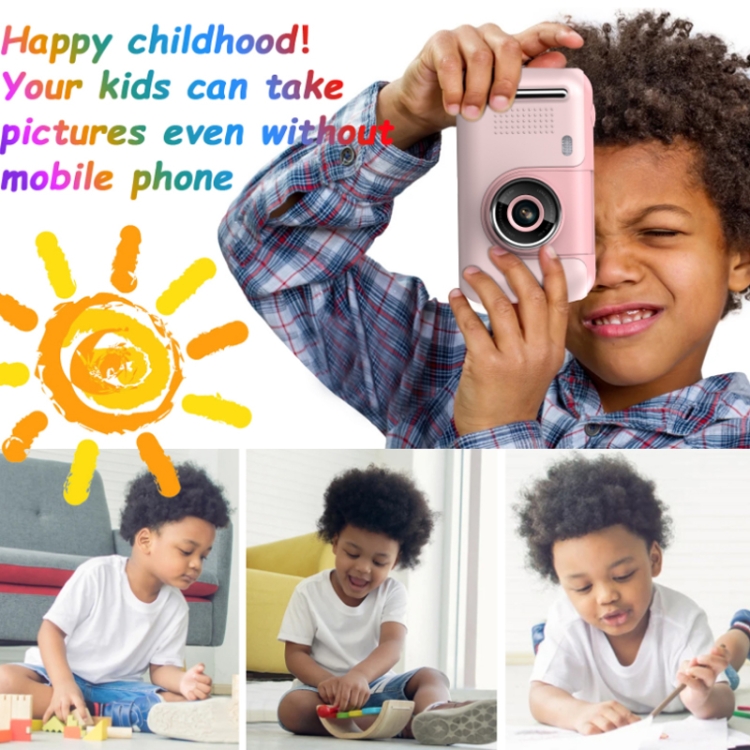 Cámara SLR de fotos reversible HD para niños de 2,4 pulgadas, color: rosa + tarjeta de memoria 16G + lector de tarjetas - B5