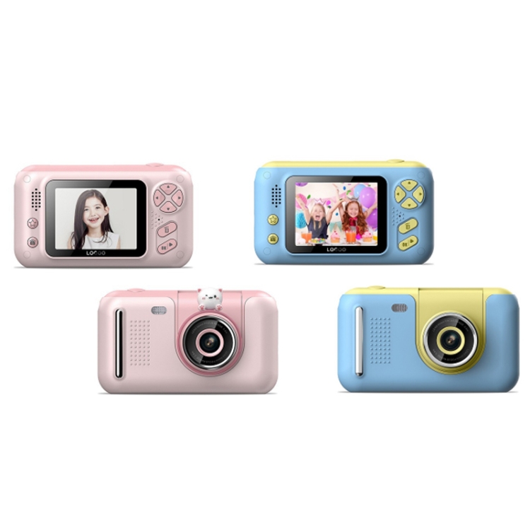 Cámara SLR de fotos reversible HD para niños de 2,4 pulgadas, color: amarillo azul + tarjeta de memoria 8G + lector de tarjetas - B1