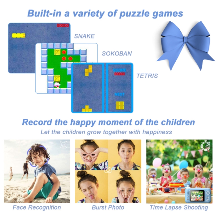 Cámara SLR de fotos reversible HD para niños de 2,4 pulgadas, color: amarillo azul + tarjeta de memoria 8G + lector de tarjetas - B4