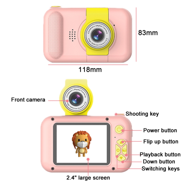 Cámara infantil reversible con lente mini HD X101, color: rosa + 8G + lector de tarjetas - B2