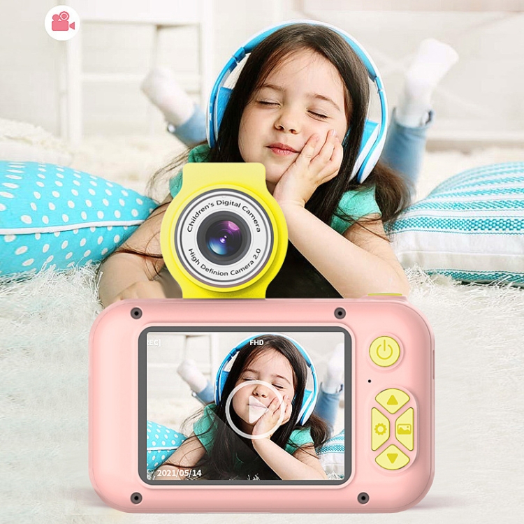 Cámara infantil reversible con lente mini HD X101, color: rosa + 32G +  lector de tarjetas