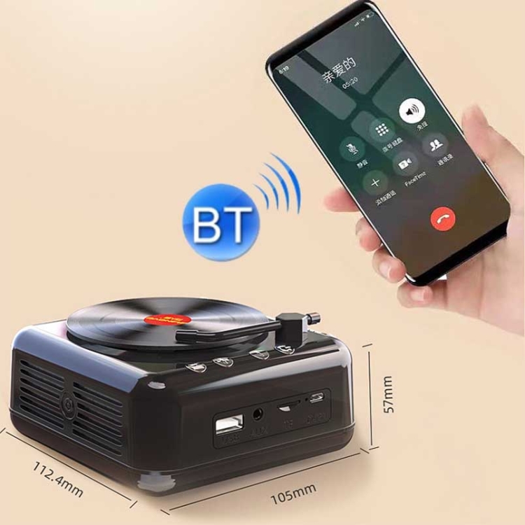 Manovo H3 Retro Vinyl Record Player Shape Mini Bluetooth Speaker, Color: Black Manovo H3 Retro Vinyl Record Player Shape Mini Bluetooth Speaker, Color: Black