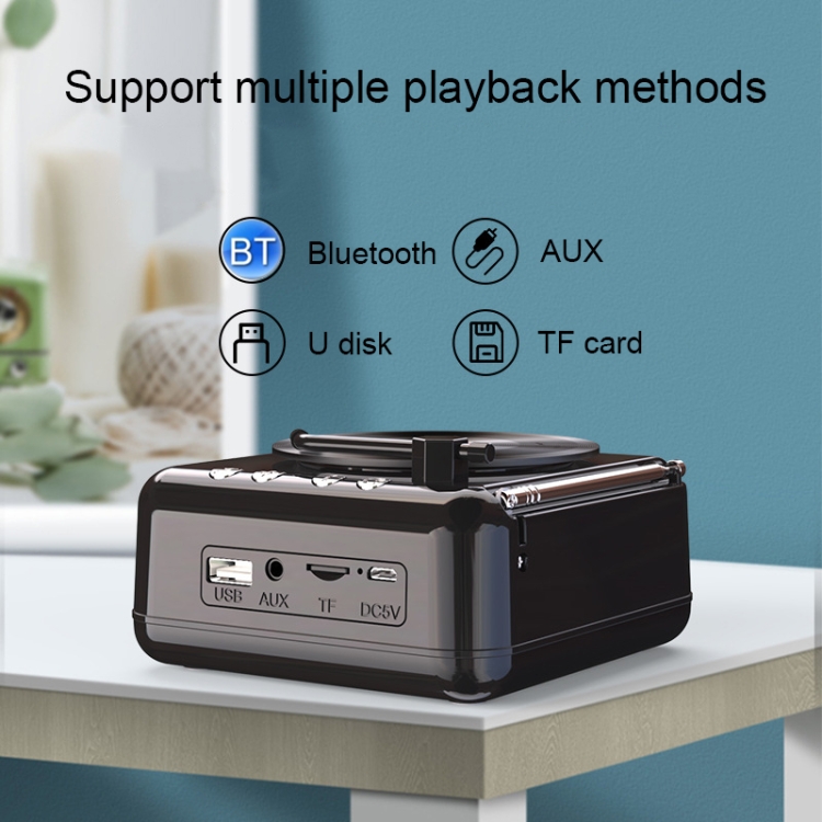 Manovo H3 Retro Vinyl Record Player Shape Mini Bluetooth Speaker, Color: Black Manovo H3 Retro Vinyl Record Player Shape Mini Bluetooth Speaker, Color: Black