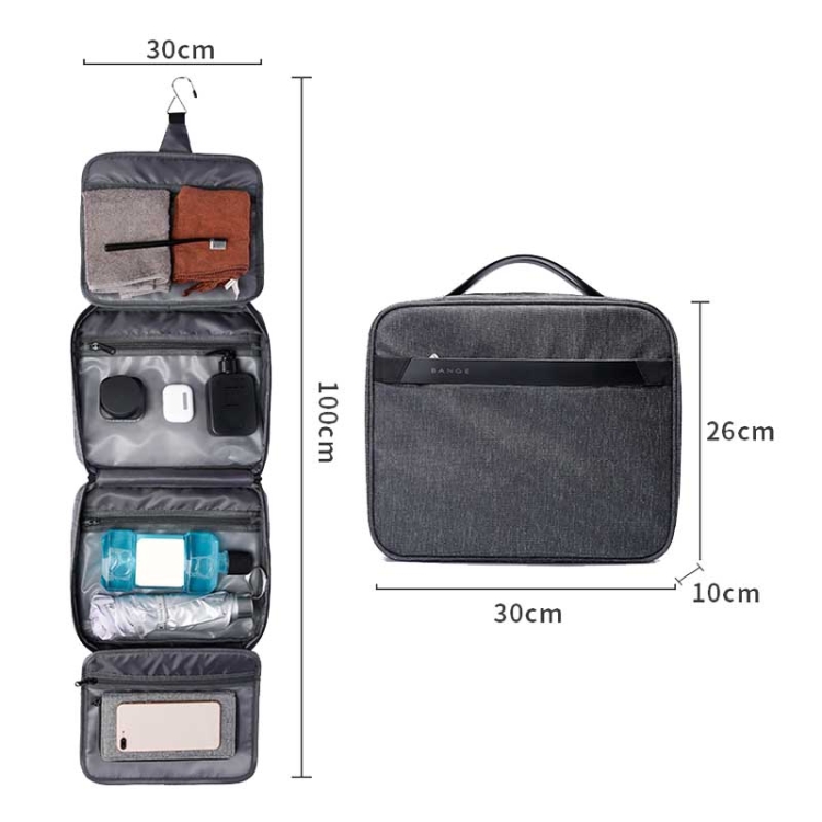 BANGE BG-7529 Bolsa de almacenamiento de cosméticos plegable de viaje conveniente Bolsa de aseo con gancho (negro) - B2