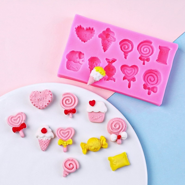 G114 Candy Lollipop Ice Cream Shape Silicone Mold Chocolate Biscuits Cake  Decoration