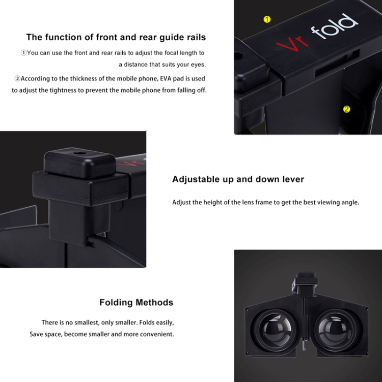 Vr fold V1 Vista panorámica Prácticas gafas VR plegables (Negro) - B3
